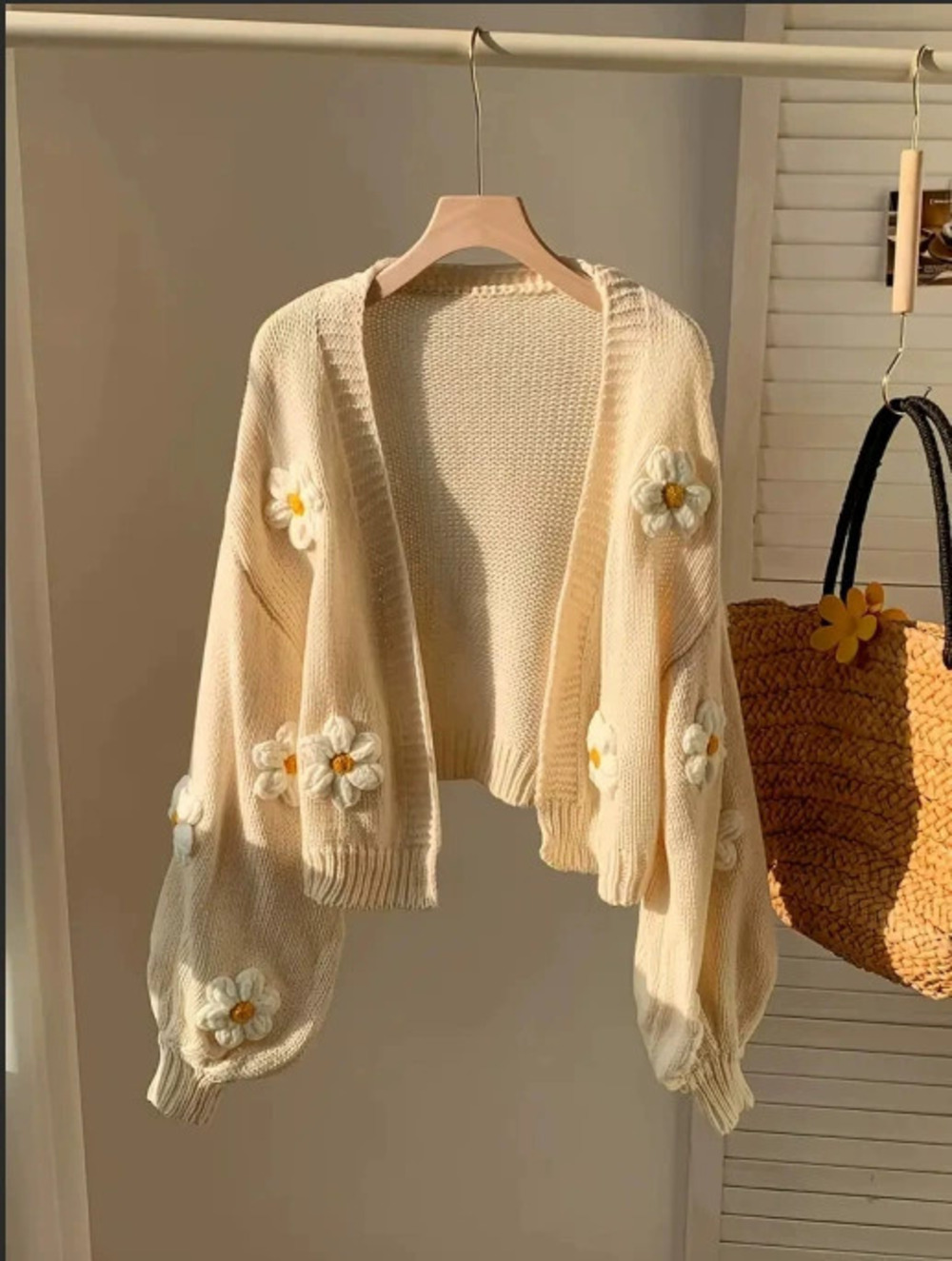 ZARA Korean Oversized 3D Floral Embroidered Knit Cardigan Fall Winter